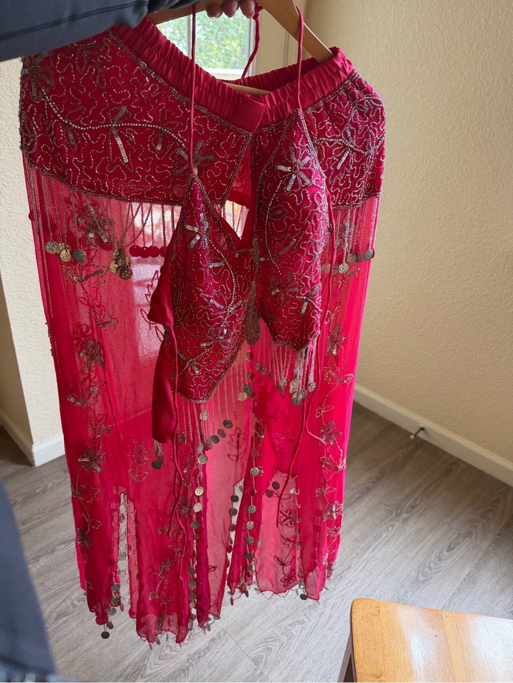 Red authentic Beaded Belly Dance Skirt Set
